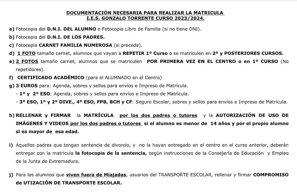 DOCUMENTACIÓN MATRÍCULA