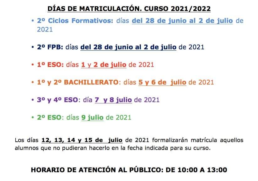 matriculacion curso 21 22